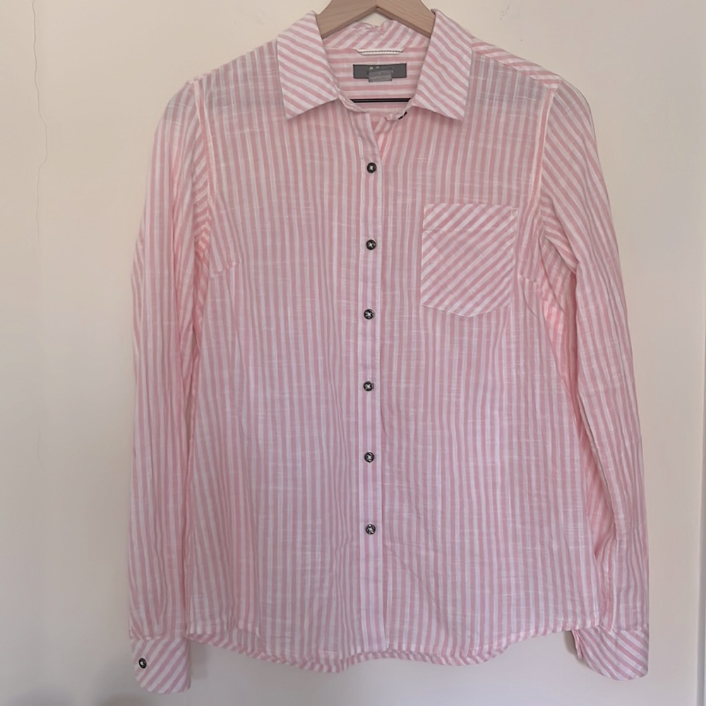 Natural Reflections Long Sleeve Button Down Pink Stripe Shirt 100% Cotton Size S